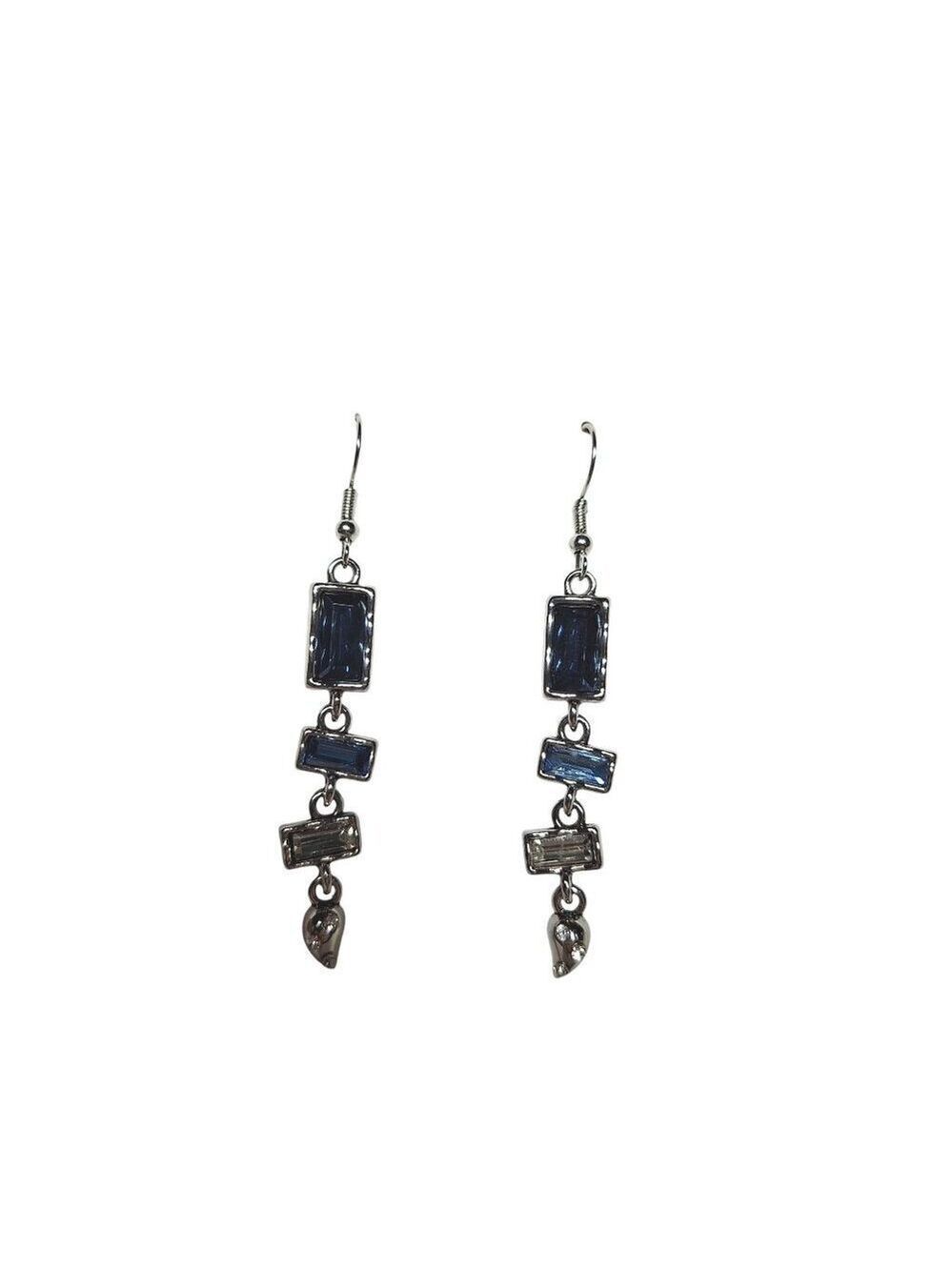 Art Deco Silver Tone Sapphire Gemstone Dangle Drop Earrings Jewelry